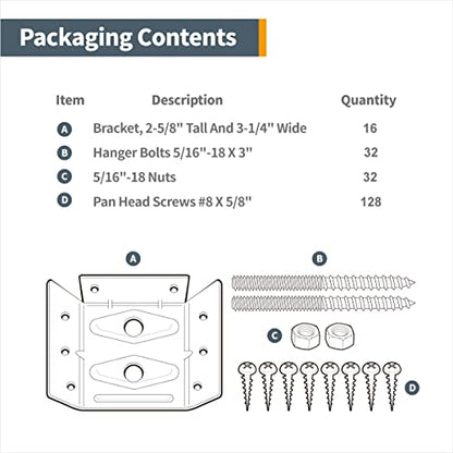POWERTEC Surface Mount Corner Brackets 16PK w/Mounting Hardware, Corner Braces for Coffee Table/Bench Legs/Desk Legs/Dining Table (71428-P4) - size: 2-5/8" x 3-3/8", style: Flat Corner Brackets Combo, 16PK