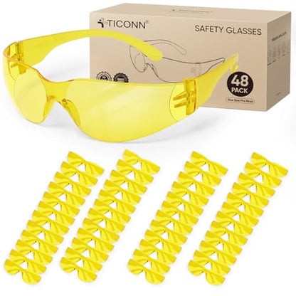 TICONN Clear Safety Glasses for Men and Women, Safety Goggles with Scratch Impact Resistant Meets ANSI Z87.1 Standard - style: 48 Pairs Yellow