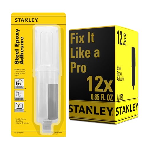 STANLEY Steel Adhesive - Quick Bonding for Repairs, Automotive, and Construction - 0.85 oz - 12 Pack - size: 12 Pack, style: Steel Epoxy