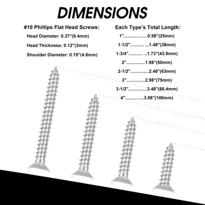 Black Head 50 PCS #10X3 Stainless Steel Phillips Flat Head Wood Screws,Stainless Steel 18-8 A2(304) Screw,Home Screw Kit by QISHENG… - color: Black, size: #10x3"