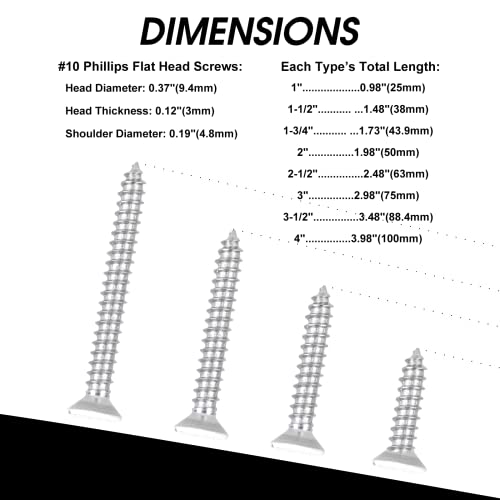 Black Head 50 PCS #10X2-1/2(2.5 inch) Stainless Steel Phillips Flat Head Wood Screws,Stainless Steel 18-8 A2(304) Screw,Home Screw Kit by QISHENG - color: Black, size: #10X2-1/2"(2.5 inch)