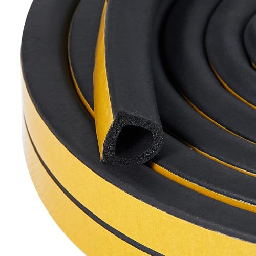 QDiShi Black D-Shape Weather Stripping Seal Strip 20FT Door Window Gap Filler Insulation Trim for Exterior Door Frame, Self-Adhesive Backing Seals Large Gap (from 5/16 to 15/32 inch) - color: Black
