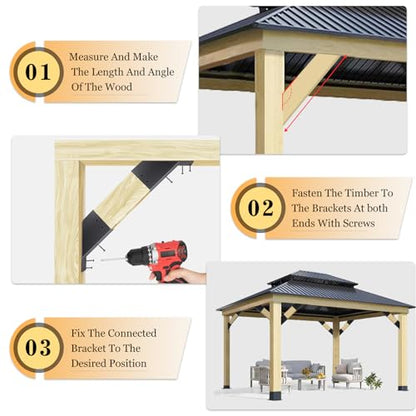 4 Pcs Pergola Brackets, 45-Degree Angle Bracket. Specially for Reinforcing Gazebos. Fits 2" x 4" Lumber. with Drainage Holes. Build a Stable Pergola Easily.