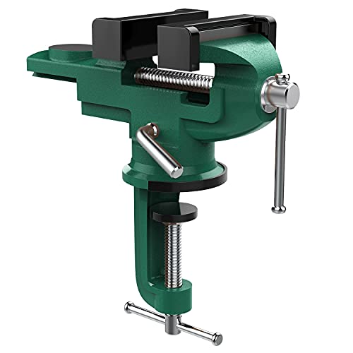 Nuovoware Table Vise 3 Inch, 360° Swivel Base Universal Home Vise Portable Bench Clamp, Clamp-on Vise Bench Clamps Fixed Tool for Woodworking, Metalworking, Cutting Conduit,Drilling,Sawing, Army Green - color: Army Green