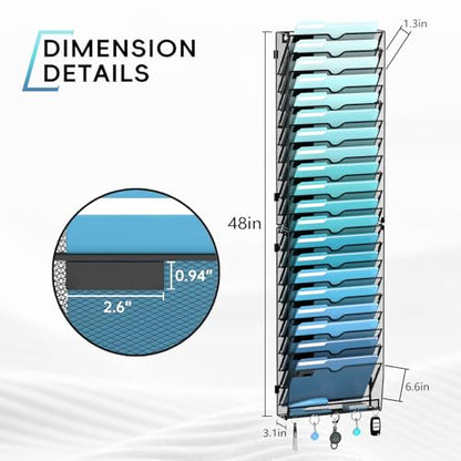 21-Tier Hanging Wall File Organizer with 5 Hooks, Wall File Holder with Labels, Vertical Wall Mount Mail Organizer for Papers, Folders, Magazines, Office Organization, Assembly Needed, Black - size: 21 Tier-Black