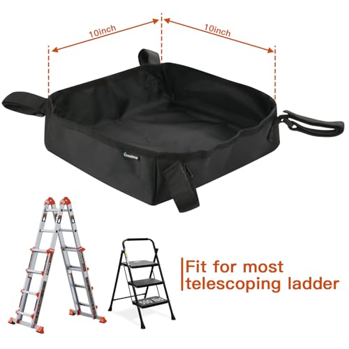 1680D Black Ladder Organizer for Telescoping Ladder, Portable Tool Bag for Ladder, Tool Pouches Ladder for Ladder Accessory Ladder Tool Kit Multi-Functional