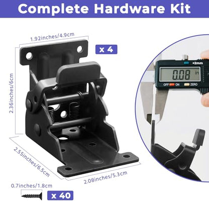 Folding Brackets 4 Packs Heavy Duty Self-Locking Hinge Table Legs Bracket Kit with 40 Screws for DIY Foldable Table, Workbench, Desk, Furniture (4)