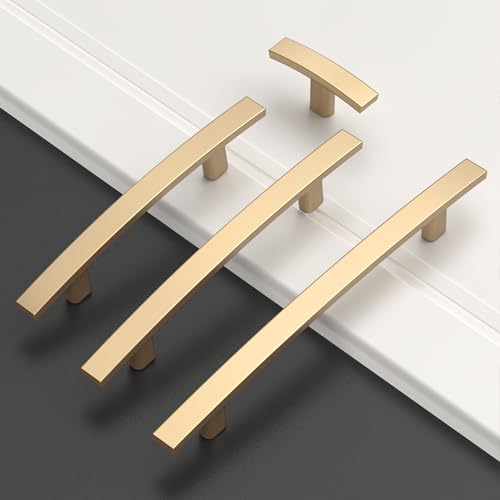 Amerdeco 10 Pack Brushed Brass Cabinet Pulls 3 Inch(76mm) Hole Center Gold Drawer Pulls Cabinet Hardware Kitchen Cabinet Handles for Bathroom ZH0003 - color: Brushed Brass, size: 3"/76MM Hole Center