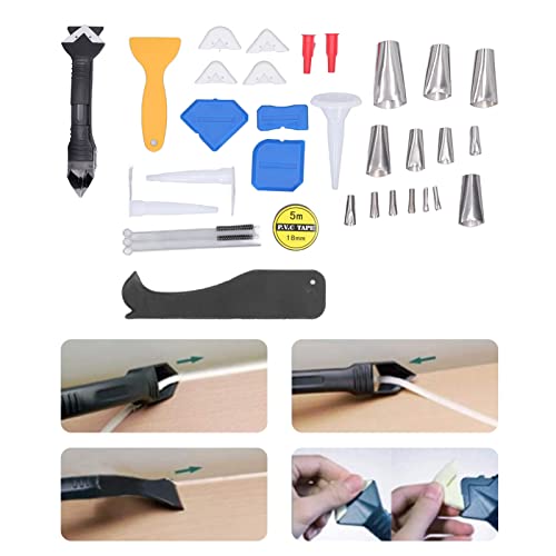 Caulking Finishing Tool Kit Caulk Remover Tool Stainless Steel Silicone Sealant Caulk Grout Remover Scraper with Accessories