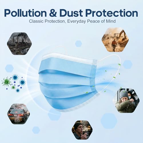 Masks Disposable 100 Pack, Blue Face Mask Disposable, 3 Ply Disposable Face Masks for Adults - color: Blue