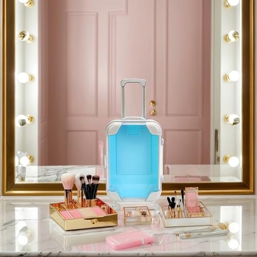 False Eyelash Storage Box, Portable Travel Organizer Mini Luggage False Eyelash Tray Makeup Tool (BLUE) - color: BLUE
