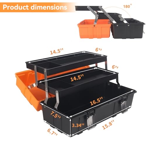 WEWLINE 16.5-Inch Tool Box Organizer 3-Layer Multiplication Plastic Storage Toolbox with Portable Handle Perfect for Home Office Car Trunk Fishing - style: Style 3