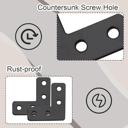 Hordion 20Pcs 1.6 x 1.6 Inch L Shape Bracket Flat Corner Brace (40 X 40mm), Right Angle Bracket Black Heavy Duty Repair Mending Plates for Wood Furniture Chair Drawer Cabinet - size: 1.6*1.6''/40*40mm, Silver