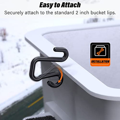 2 Pack Bucket Hooks, Aerial Bucket Hook, Fits for 2" Aerial-Bucket Lip, Hooks for Aerial Baskets, Lineman Bucket Tool Holder, Attach Tool Bags or Aprons to Buckets, Black
