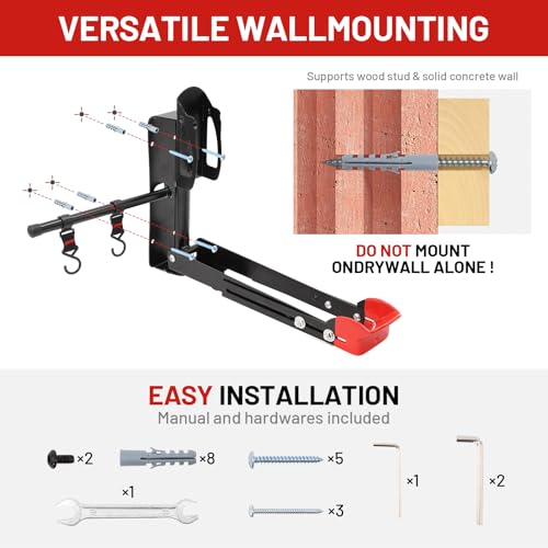 Bike Wall Mount Rack Adjustable & Foldable Garage Bike Rack with Swivel Design & 2 Storage Hooks, Fits 20"-29" Bikes, Holds Up to 77 lbs, Easy Install & Space-Saving Bike Storage 2 Pack - style: Type A：2 Pack