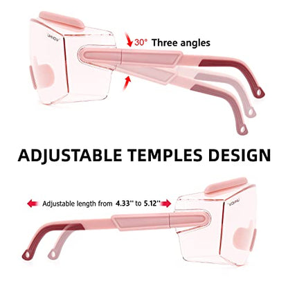 UKNOW Safety Goggles Over Glasses, Safety Glasses Anti Fog Wraparound Eye Protection, Protective Eyewear ANSI Z87.1 - color: Pink (Slightly Tinted)