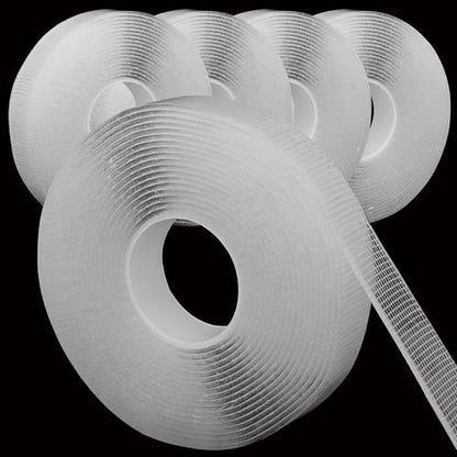 Grid Reinforced Mesh Nano Double Sided Tape, Clear Acrylic Mounting Tape with Enhanced Adhesion Area, Strong Hold Heavy Duty, Easy Tear by Hand, Residue-Free, 0.8" x 16.4FT x 1mm, 5 Rolls