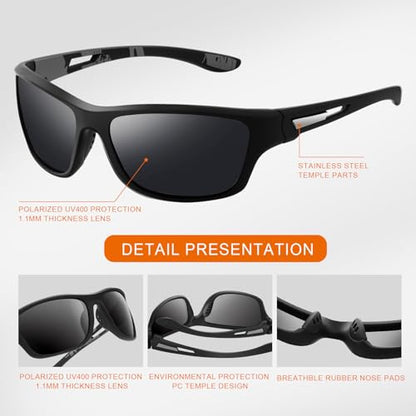 suoso Polarized Sports Sunglasses for Men: UV400 Protection Glasses Wrap Around Goggles for Driving Fishing - color: B20-camouflage Brown