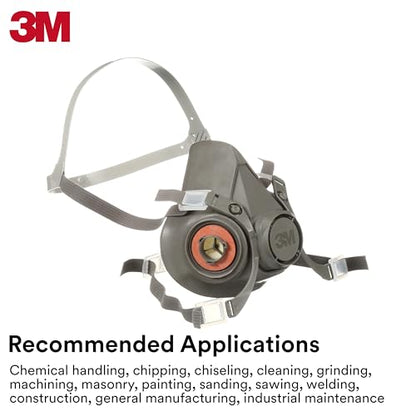 3M Half Facepiece Reusable Respirator 6100, NIOSH, Four-Point Harness, Comfortable Fit, Dual Airline Supplied Air Compatible, Bayonet Connections, Painting, Sanding, Cleaning, Small - style: Small