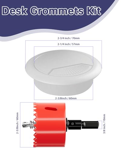 Desk Grommet 2-3/8 inch (60mm) 10 Pieces - White Desk Cable Grommet Desk Cable Hole Covers with Hole Saw for TV, Office, Wires Through Countertop and Home Table - color: Grommet White, size: 2-3/8 inch