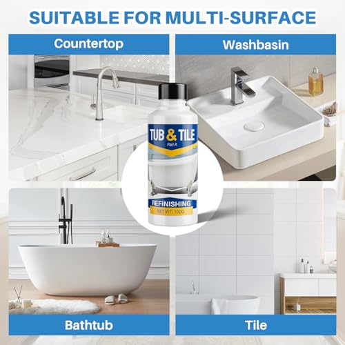 Tub and Tile Paint, 3.5 oz Tub Paint for Bathtub, 1-Part Bathtub Touch Up Paint White for Sink Bathroom Kitchen Countertop, Water Based & Low Odor, Semi-Gloss white,5-5.5 sq ft (No Need Part B) - size: 3.5 Fl Oz (Pack of 1)