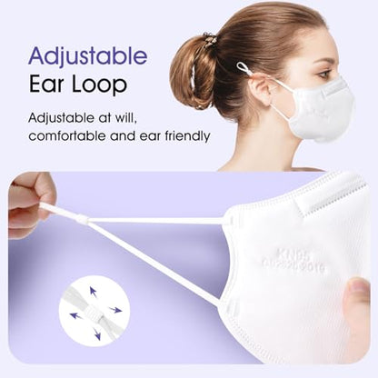 KN95 Adjustable Masks 25 Pack, Individually Wrapped Disposable Masks with Adjustable Ear Loops - color: White