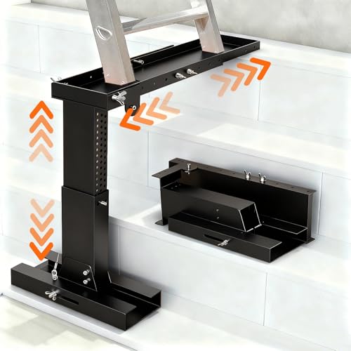 Adjustable Foldable Ladder Leveler for Stairs, 500LB Capacity, Fits Foot Spacing <30", Height 11-18", Length 17-31.5", Durable & Stable Platform for Safe Use (Black) - color: Black