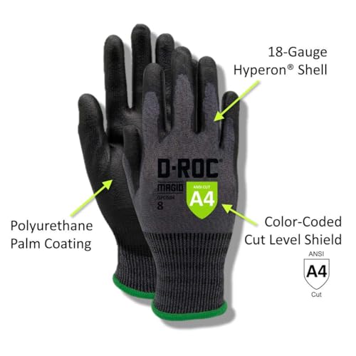MAGID D-ROC ANSI A4 18-Gauge Hyperon PU Coated Palm Work Gloves, 1 Pair, Size 10/XL, GPD584 - size: 6/XS, style: 24 Pair
