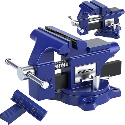 Heavy Duty Bench Vise 4.5 Inch: Table Clamp Woodworking Vice Press Drill Tools Workbench Wood Metal Pipe Work Shop Block Swivel Slide Cross Welding Machine Kit Milling Grip Precision Magnetic Jaw Pad - style: 4.5" Multi-Purpose + Magnetic Pads
