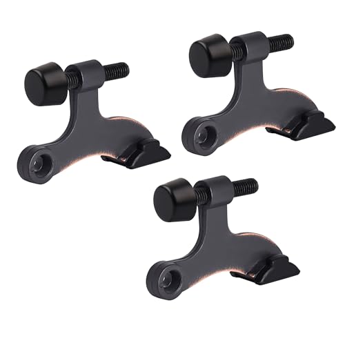 HOMOTEK 3 Pack Hinge Pin Oil Rubbed Bronze Door Stopper,Adjustable Deluxe Heavy Duty Door Stopper 2-1/2"x1-3/4,with Black Rubber Bumper Tips - color: Oil Rubbed Bronze, size: 3 Pack