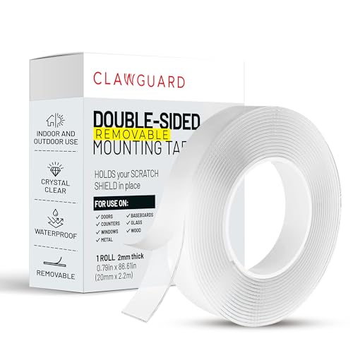 CLAWGUARD Double-Sided Mounting Tape – 1 in x 86 in Clear Heavy Duty Removable Adhesive Tape – Door Shield, Window Sill & Furniture Protector Mount