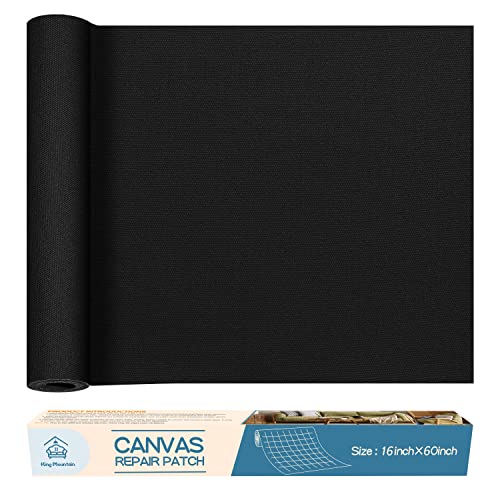 KING MOUNTAIN Canvas Repair Patch 16×60 Inch Self-Adhesive Waterproof Fabric Patch for Sofas, Tents, Furniture,Tote Bags, Car Seats (Black) - color: Black, size: Canvas-16"W×60" L