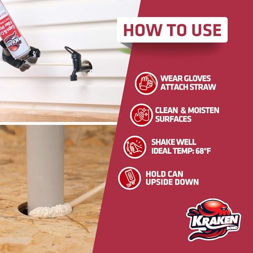 Kraken Bond Gaps & Cracks Expanding Foam Sealant - (48x12oz) High Expansion Polyurethane Spray Foam for Window & Door, Straw Use Waterproof High Yield Gap Filler - 48 Pack - size: 48 Pack
