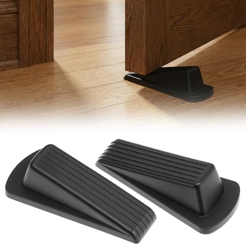 QWORK Door Stoppers, 4 Pack Natural Rubber Wedge, Non-Slip, Door Stop for Wooden, Glass, and Heavy Industrial Door