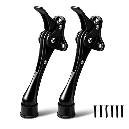 Black Kickdown Door Stoppers 4 Inch Door Stops Non-Slip Rubber Bottom Door Holder Metal Adjustable Fold Down Door Stop, 2 Pack - color: Black, size: 4 Inch x 2 Pack