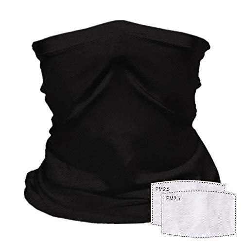 Reusable Neck Gaiter with Filter Insert, Fashionable Cooling Face Covering Bandanas for Men/Women - color: Black