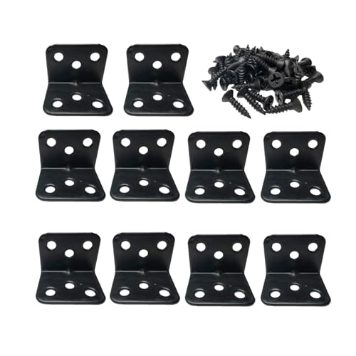 10Pcs Metal Iron L Right Angle Brackets,Shelf Brackets Angle Corner Braces,Heavy Duty for Repairing Furniture,1.06"x1.06"x1.42"Black - color: Black