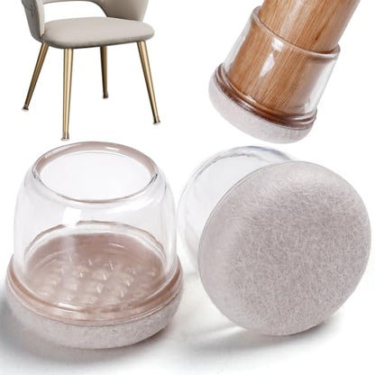 24 Pcs Chair Leg Protectors for Hardwood Floors, Silicone Felt Furniture Leg Cover Pad for Protecting Floors from Scratches and Noise, Smooth Moving for Chair Feet, Round(Clear, Fit:1.1"-1.4") - size: Clear-L(Fit: 1.1"-1.4")
