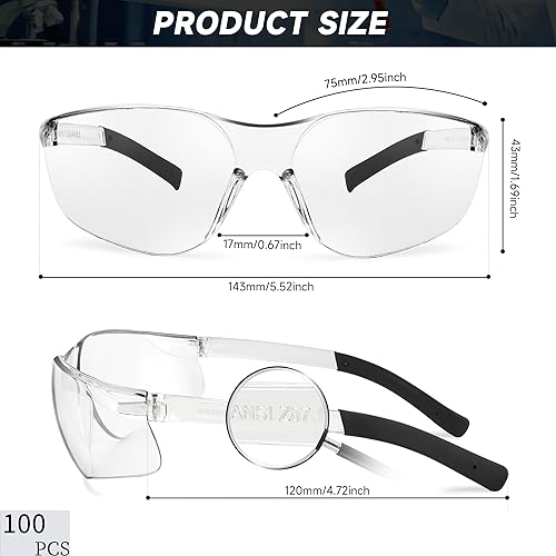 Salfboy Clear Safety Glasses Bulk of 100 ANSI Z87.1 Protective Eyewear Scratch-Resistant for Work, Lab, Construction - color: Colorful
