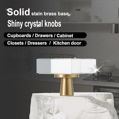 Kitchen Cabinet Drawer Knobs 8 Pack Gold Crystal Brushed Cabinets Pulls Knob, Solid Base Closet Cupboard Dresser Drawers Hardware Handles, Small Golden Bathroom Bedroom Pull Satin Brass Hexagon Knobs - color: Gold-8 pack, size: Hexagon