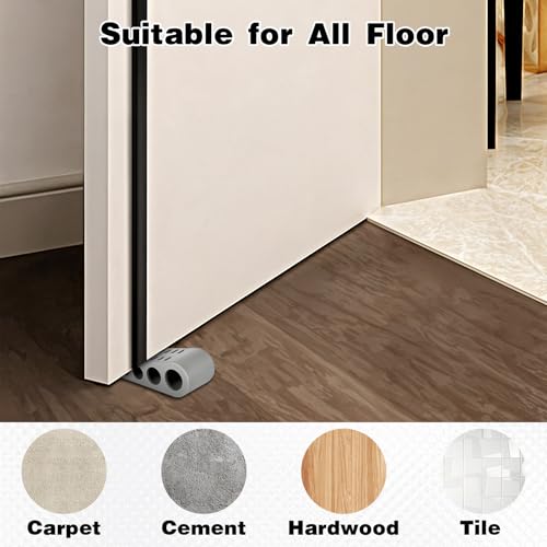 12 Pcs Rubber Door Stoppers, Extended Thickened Grey Anti Slip Door Stop Wedge with Holder No-Pinch Heavy Duty Doorstop for Home, Classroom, Office
