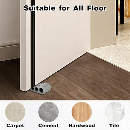 12 Pcs Rubber Door Stoppers, Extended Thickened Grey Anti Slip Door Stop Wedge with Holder No-Pinch Heavy Duty Doorstop for Home, Classroom, Office