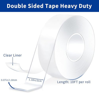 Nano Double Sided Heavy Duty Mounting Tape 2 Rolls, 20FT Total, 120 x 1.18 Inch, Removable Washable Reusable Adhesive Tape for Wall Hanging, Home Decor, Posters, Crafts, Classroom & Office - size: 20FT