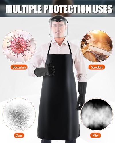 Safety Face Mask Shield with 42.5" Waterproof Rubber Apron Gloves for Men Chemical Grinding Cleaning Industrial - color: Black