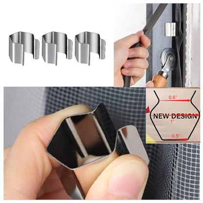 Windows Screen and Screen Door Repair Kit Including Steel/Nylon Roller with Bearing, Spline Removal Hook, Screen Retainer Spline and Screen Clips for Installing Door Window Mesh, 5pcs
