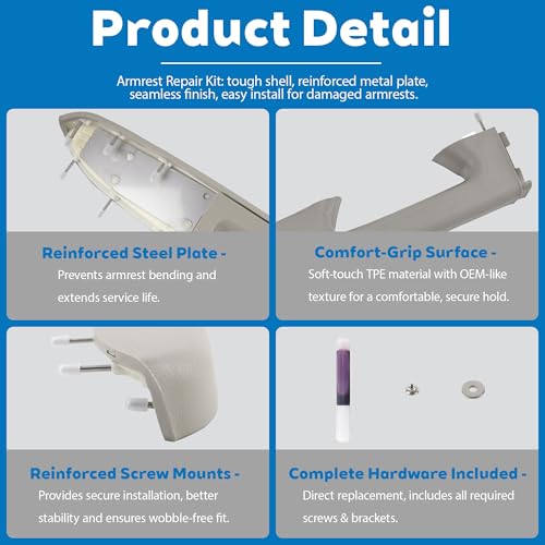 22818466 Front Left Driver Side Door Panel Armrest Repair Kit with Door Release Handle Below Armrest (17 Inch) Gray Compatible with 2010-2014 Chevrolet Chevy Silverado/GMC Sierra 1500 2500HD 3500HD - color: Gray