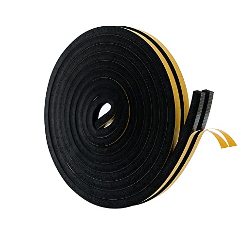 High Density Foam Weather Stripping Door Seal Strip Insulation Tape Roll for Insulating Door Frame, Window, Air Conditioner | Self Adhesive Sealing Weatherstrip (Black, 1/2 in x 1/2 in x 30Ft) - color: Black, size: 1/2 In x 1/2 In x 30Ft
