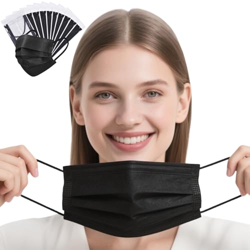 4-Ply Filter Individually Wrapped Disposable Face Mask Soft Earloops Latex-free Adults Daily Protection Large 50 Pack - color: Black