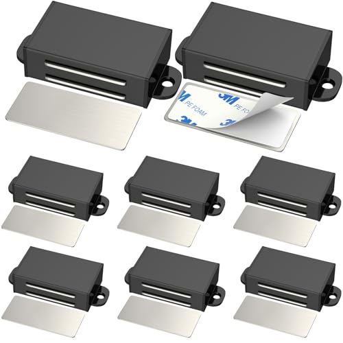 Jiayi 8 Pack Self Adhesive Stainless Steel Magnetic Cabinet Latch Heavy Duty 17lb Door Catch Magnets for Kitchen Drawers Cupboards Wardrobe Closet - color: Black, size: 8 Pack