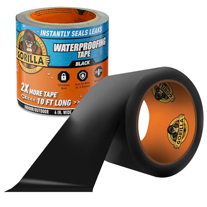 Gorilla Waterproof Patch & Seal Tape, Black Tape, 4" x 10' (Pack of 1) - Permanent Weather Resistant Seal for Leaks and Repairs - size: 1 - Pack